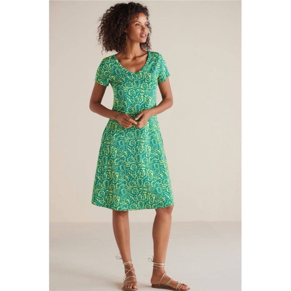Soft Surroundings Santiago Gaia Tropical Green Jersey Dress Pockets PM Resort - Picture 14 of 14